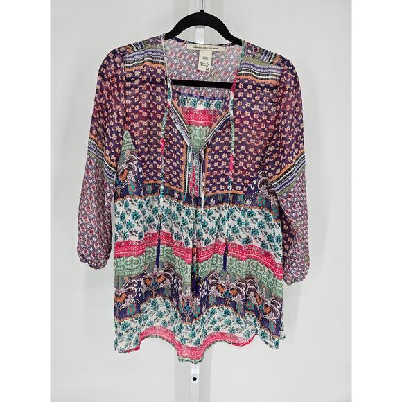 American Rag Cie Keyhole-Neck Long Sleeve Floral Boho Tunic Top Size M - Picture 1 of 4